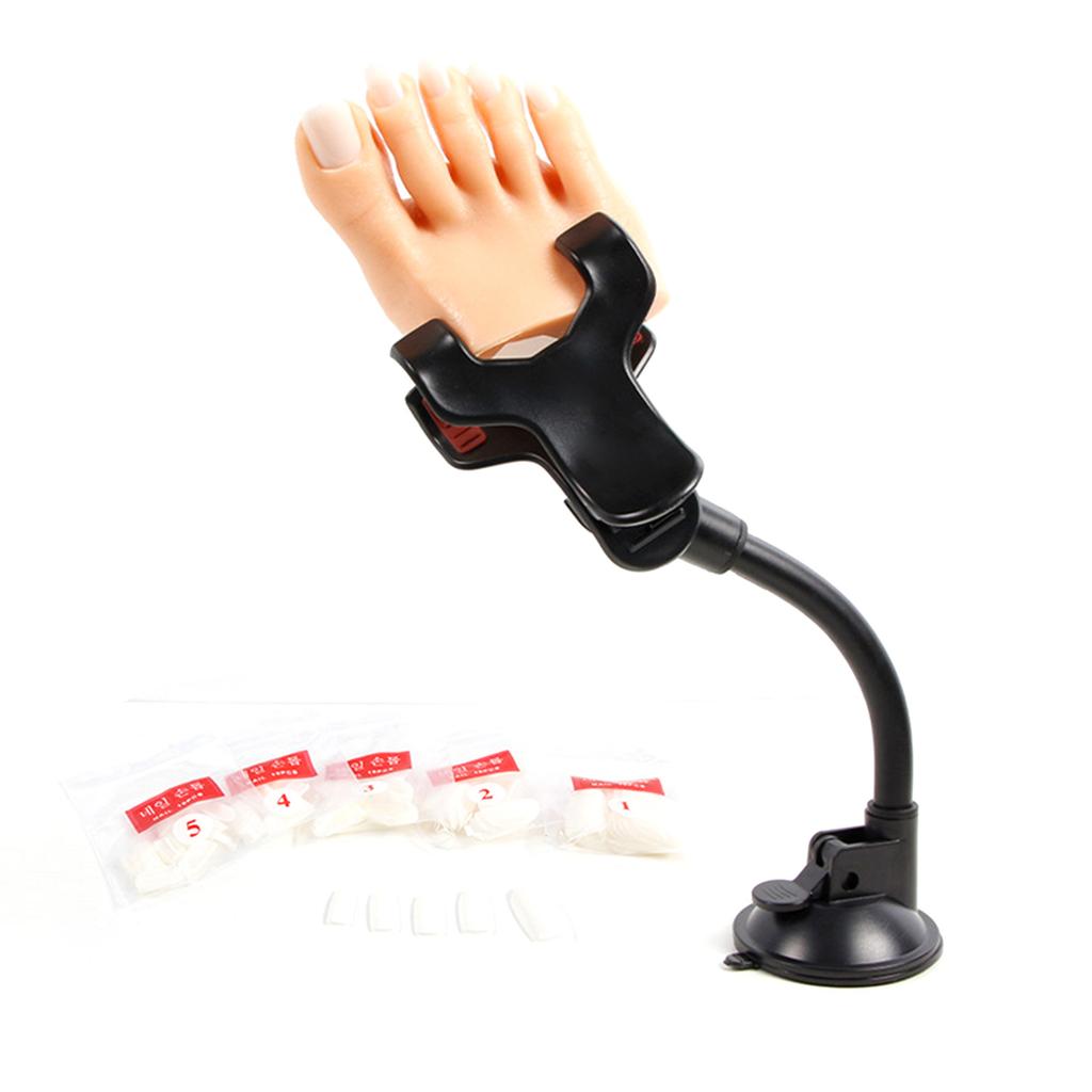 Practice Fake Foot Model with Holder Flexible Movable Soft Silicone Prosthetic Manicure Tool for Nail Art Training