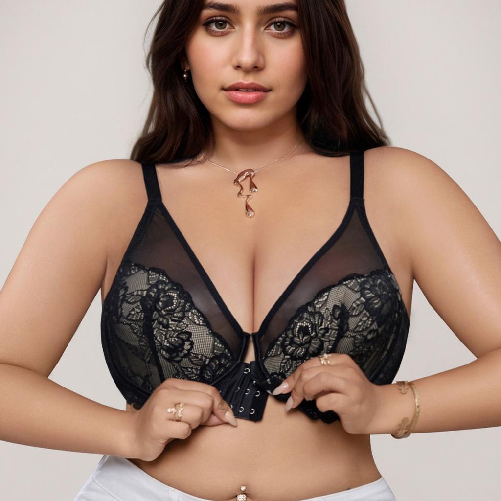 Seksowna Czarna Koronkowa Bielizna dla Kobiet, Biustonosz Push-up dla Małego Biustu, Zapobiegający Opadaniu i Zmniejszający Rozmiar Piersi