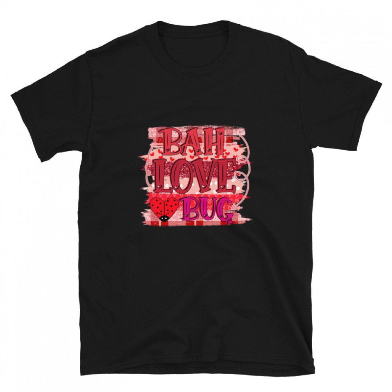Red Fashion Bah Love Bug Graphic Tee Cute Ladybug Print Casual Short Sleeve T-Shirt Holiday Wear 4XL