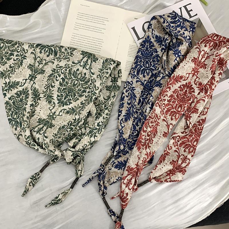 Headscarf silk scarf high-end sense retro neck protection scarf triangle scarf scarf women's floral headband bag head silk scarf