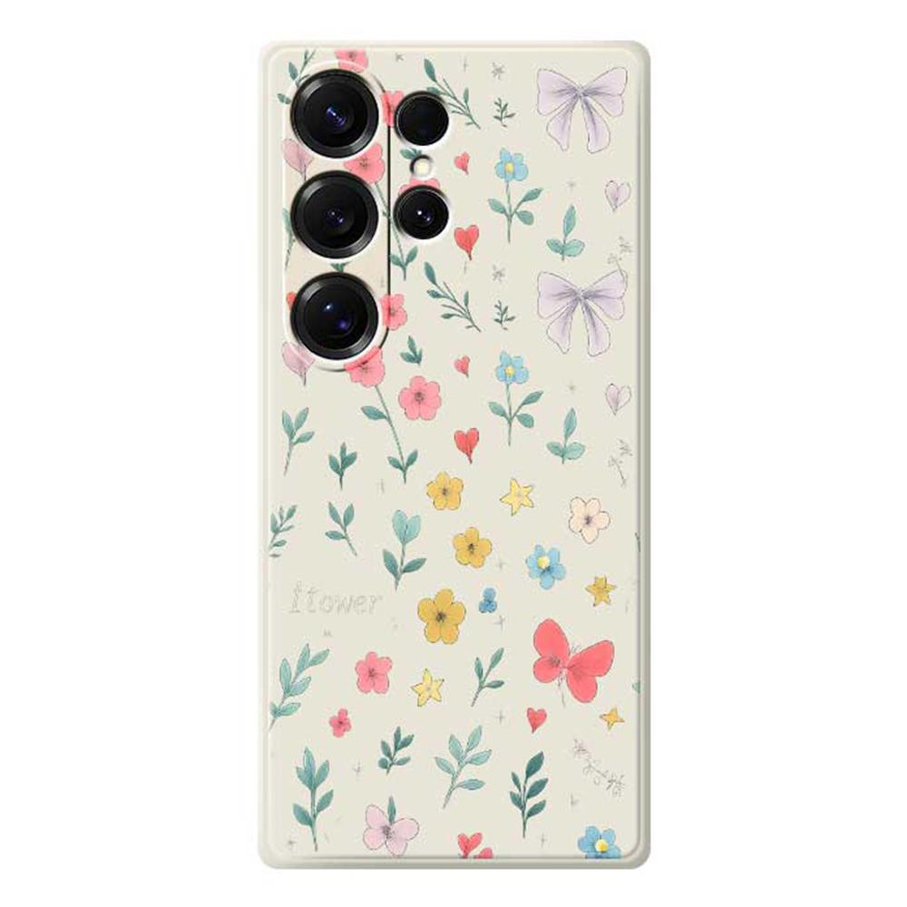 For Samsung Galaxy S25 Ultra Case Floral Bow Pattern Printing Straight Edge TPU Phone Back Cover