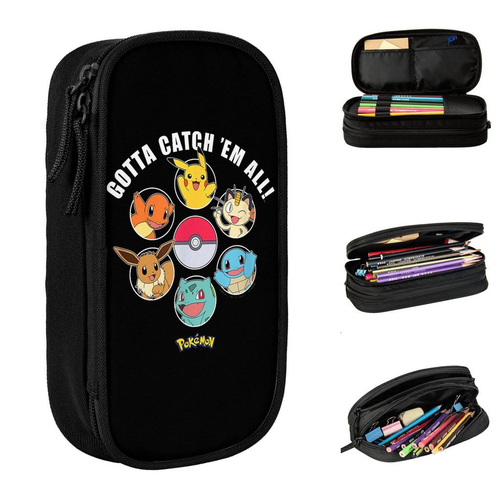 Pokemoned Gotta Catch Em All Group Pencil Cases New Pen Holder Bags Student Large Storage School Supplies Cosmetic Pencil Pouch