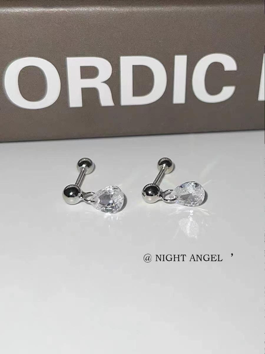 Delicate water drop zircon pendant, earbone nails, flash drill screws, earrings, sleep free, small and delicate stacked earrings