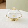 Glass Dome Cake Stand Gold-Tone Covered Beaded Rim for Afternoon Tea