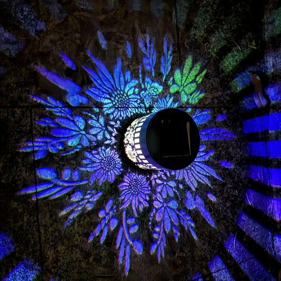 Solar Wall Light, 7 Color Changing Fence Light, Outdoor Projection Lamp, Waterproof Garden Lamp for Yard Patio Backyard Decor