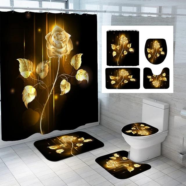1/4 buc Perdele de duș 3D cu flori de păun și trandafiri, perdea de baie din poliester, covoraș de baie anti-alunecare Covoare de toaletă covor Decor de baie