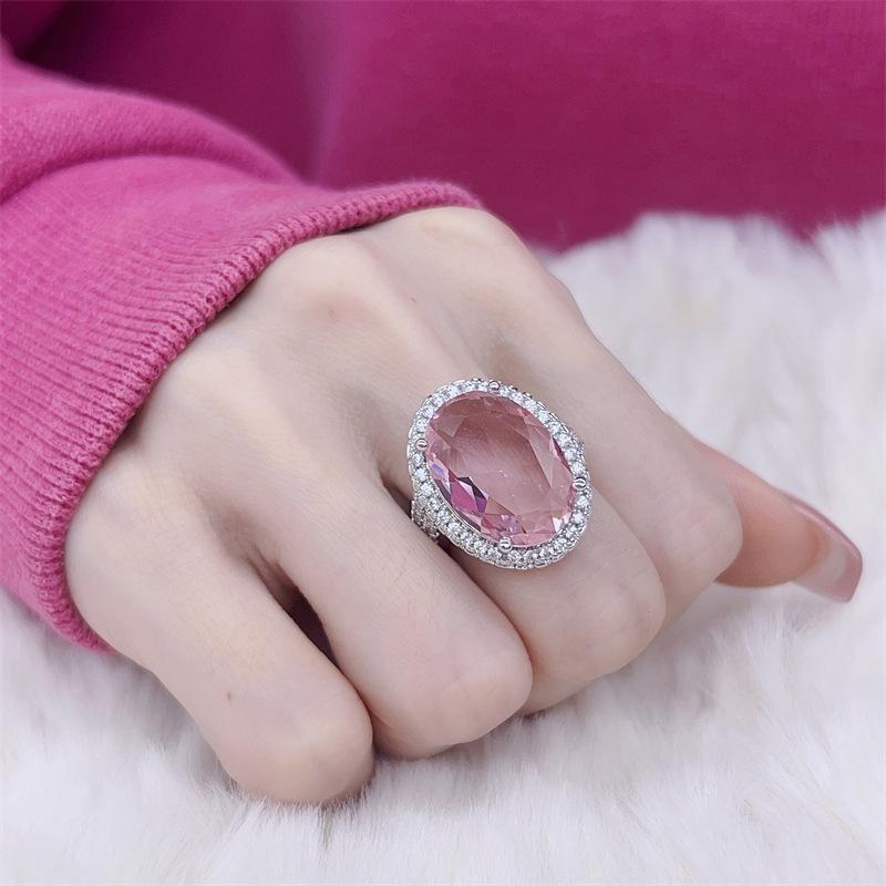 Adjustable Natural Pink Cubic Zirconia Ring with Full Diamond Inlay – A Versatile, Luxurious, and Elegant Gem for Women. Adjustable