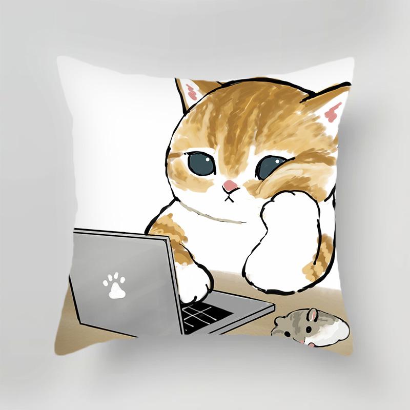 

Декоративная наволочка с милым котом, полиэстер, хлопок, домашний декор, чехол для автомобильной подушки, наволочка для дивана 45x45cm