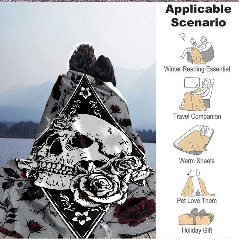 1PC Skull Roses Blanket - Soft Warm All-Season Throw for Sofa, Bed, Car, Office, Throw For Sofa yy250916113