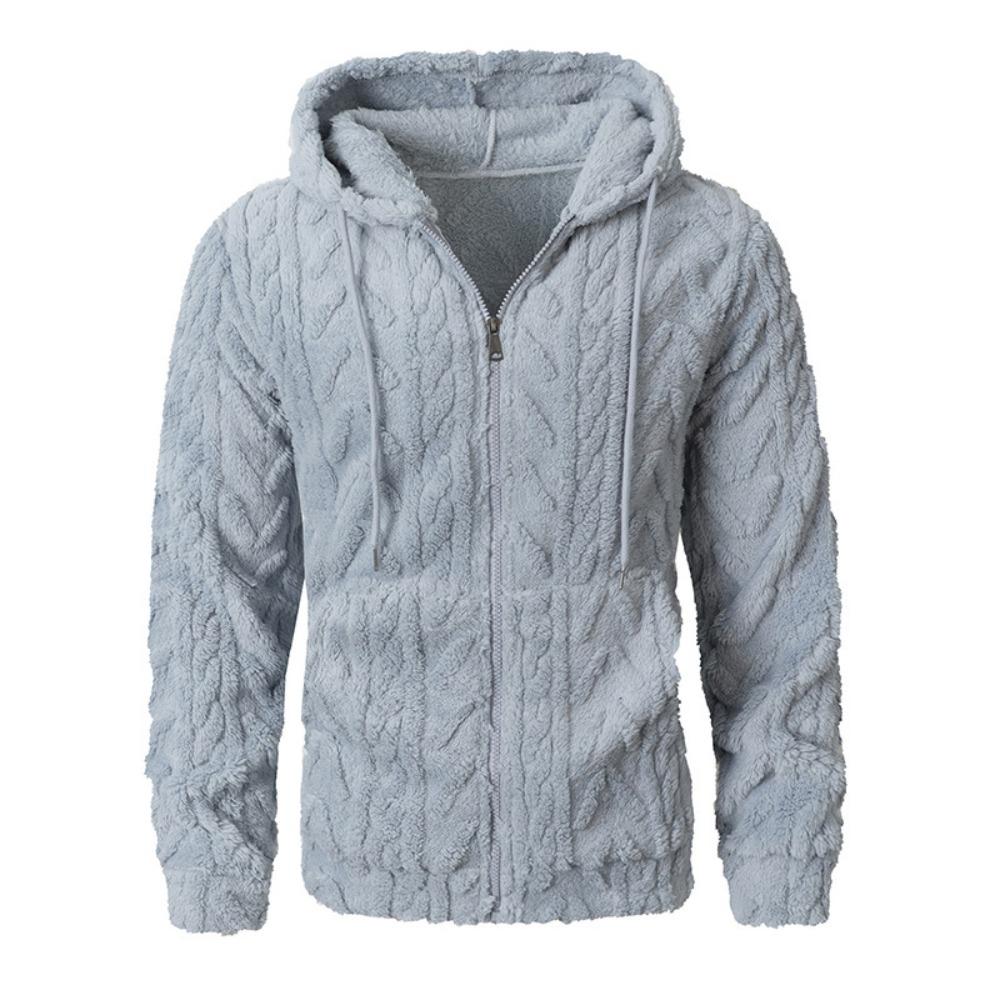 

Мужская элегантная повседневная плюшевая куртка с капюшоном в европейском стиле, зима 2025, классическая базовая верхняя одежда, мужские приталенные удобные куртки XXL светло-синий
