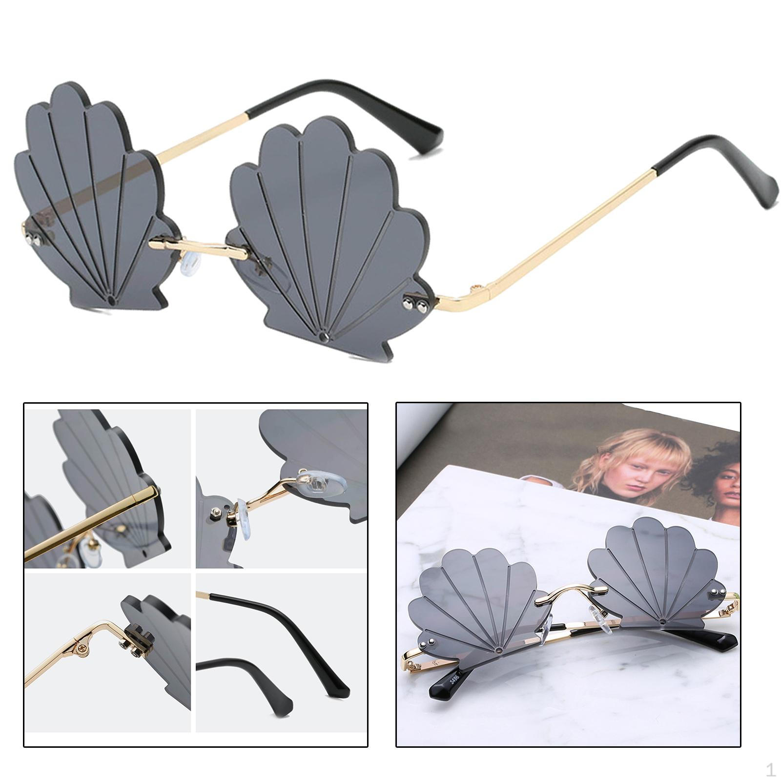 

Shell Sunglasses Rimless Eyewear Retro Glasses for Women Eyeglasses Beach Party Outdoor 400 black gray