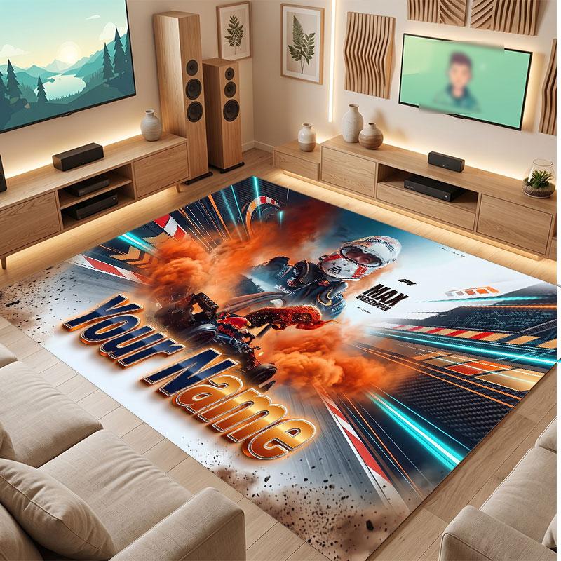 Max Verstappen Personalized Crystal Velvet Carpet, Customized Name Text Soft Anti‑Slip Rug for Living Room Bedroom