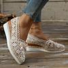 Fashion Woven Mesh Cutout Breathable Bow Single Shoes Autumn New Pointed Toe Mid-Mouth Platform Slip-Proof Heels