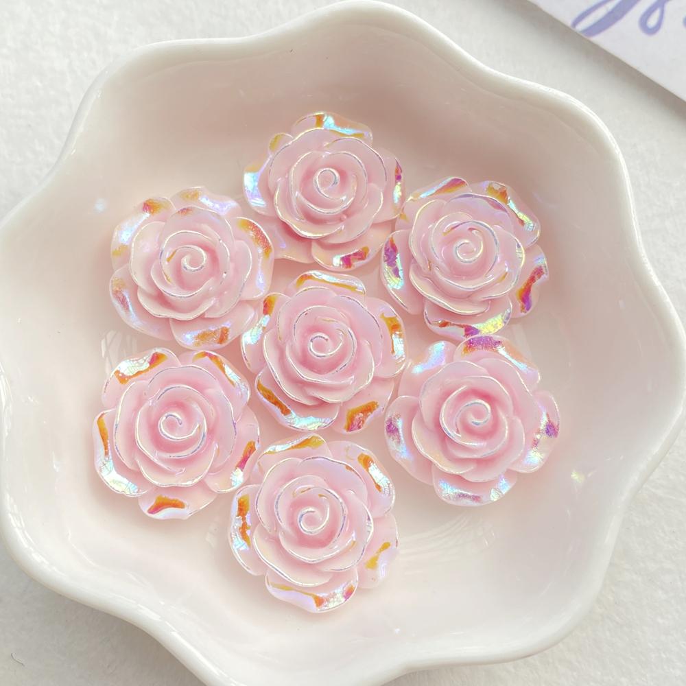 10Pcs Cute Cartoon Colorful Roses Flat back Resin Scrapbooking Crafts Fit Phone Case Decoration DIY Hair Bows Accessories