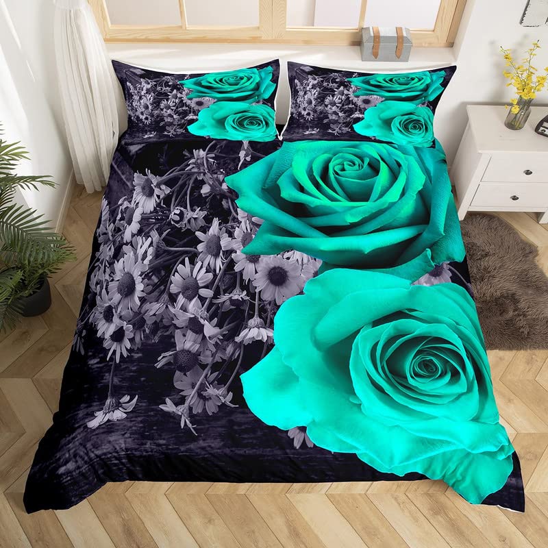 Rose Flower Duvet Cover Set Twin King Botanical Floral Bedding Set Garden Flowers Quilt Cover Valentine'S Day Bedspread Cover