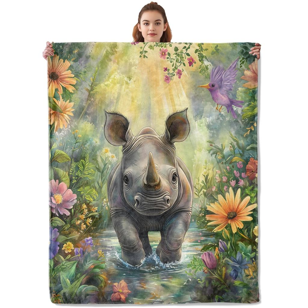 Cute Rhino Blanket, Soft Lightweight Plush Warm & Cozy Flannel Throw Blanket for Couch,Travel, Sofa, Bedroom, Office, Home Decor