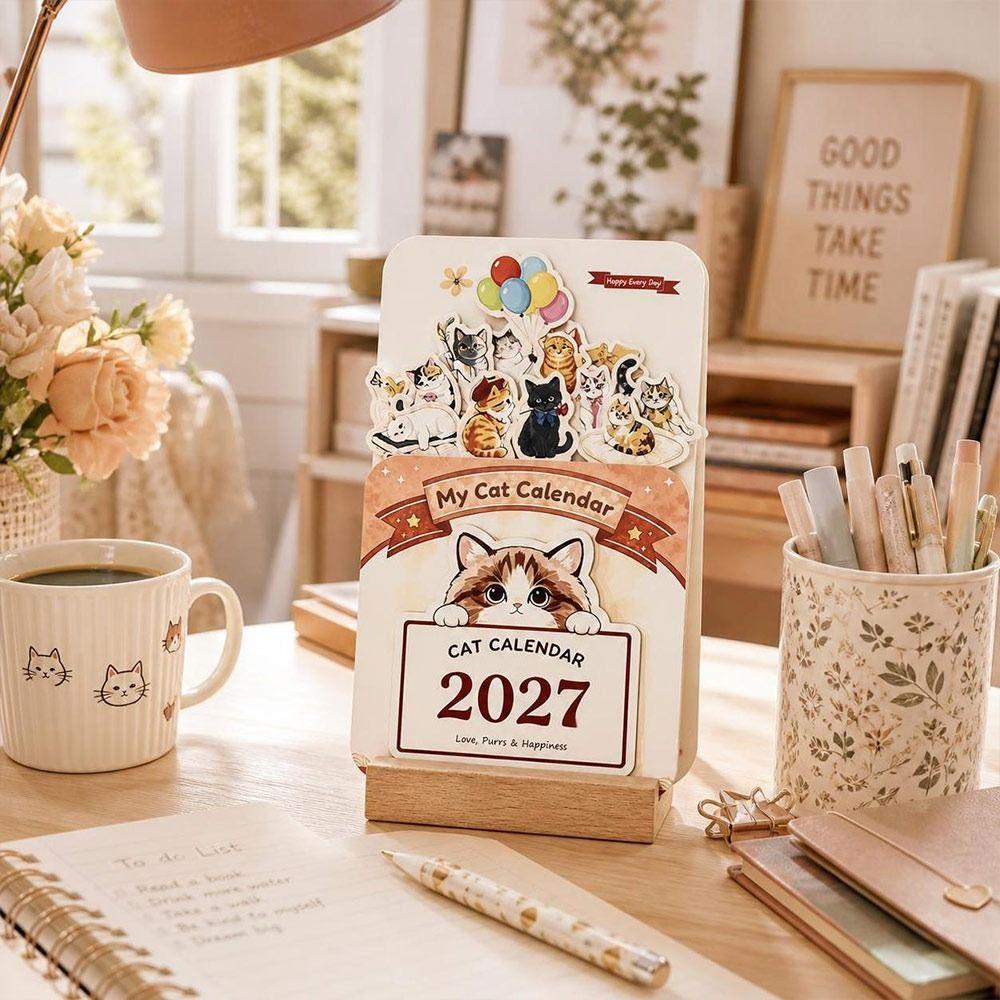 Floral Artwork 2027 Desk Calendar Wooden Base Monthly Desk Calendar Home Office Decorative