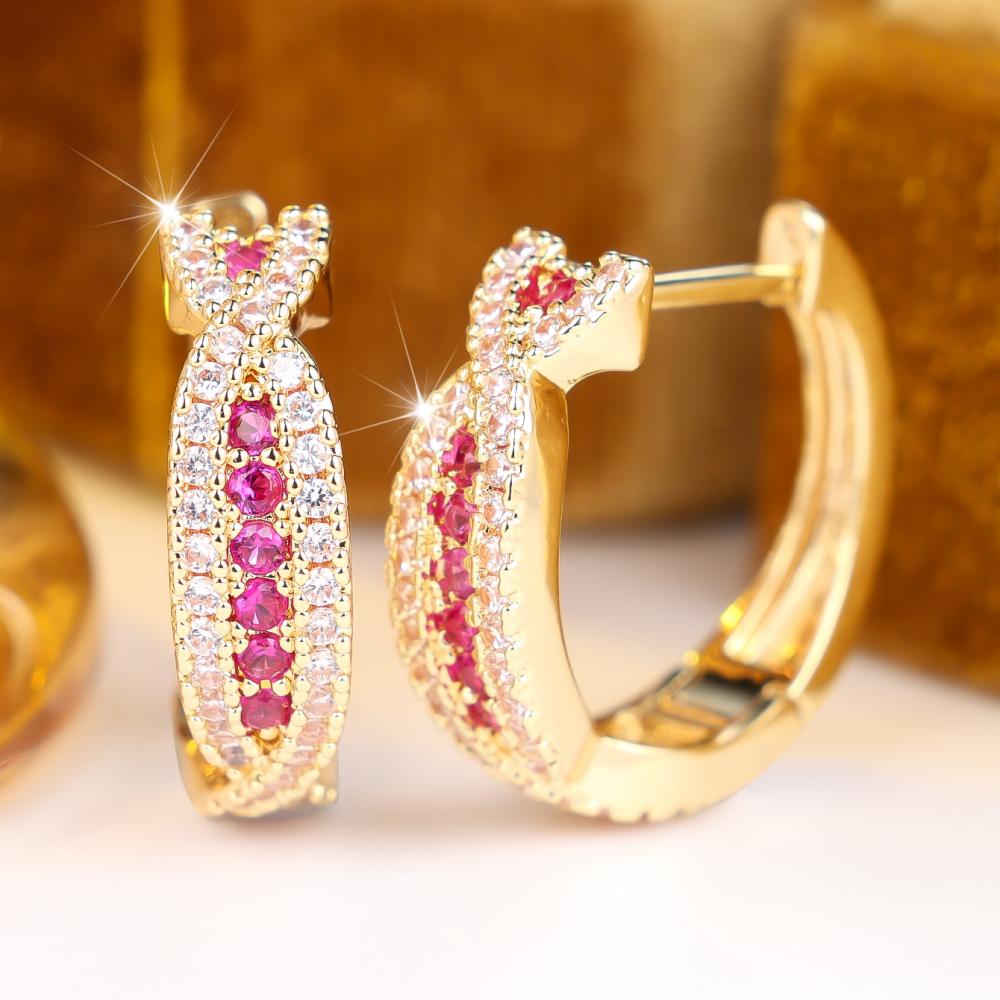 Brilliant Four Color Option Zircon Cross Twisted Hoop Earrings for Women Daily Wear and Party