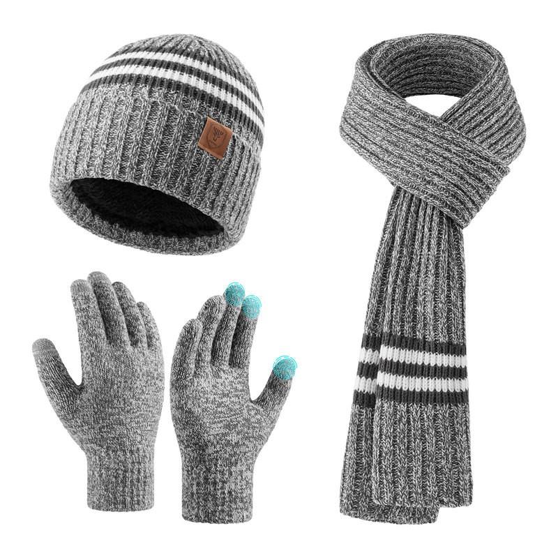 Acrylic Knit Winter Hat Scarf Gloves Set Adults Warm Lightweight Casual 3-Piece Accessory Kit In Multiple Colors