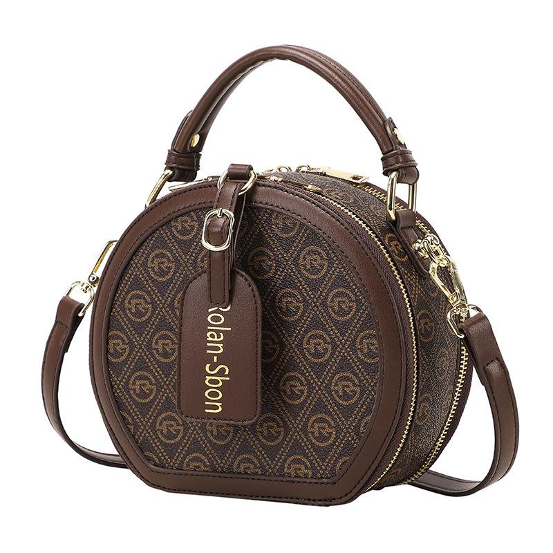 New Fashionable Small Round Bag Retro Handbag Commuter Temperament Shoulder Bag Slanted Versatile Niche Mobile Phone Bag
