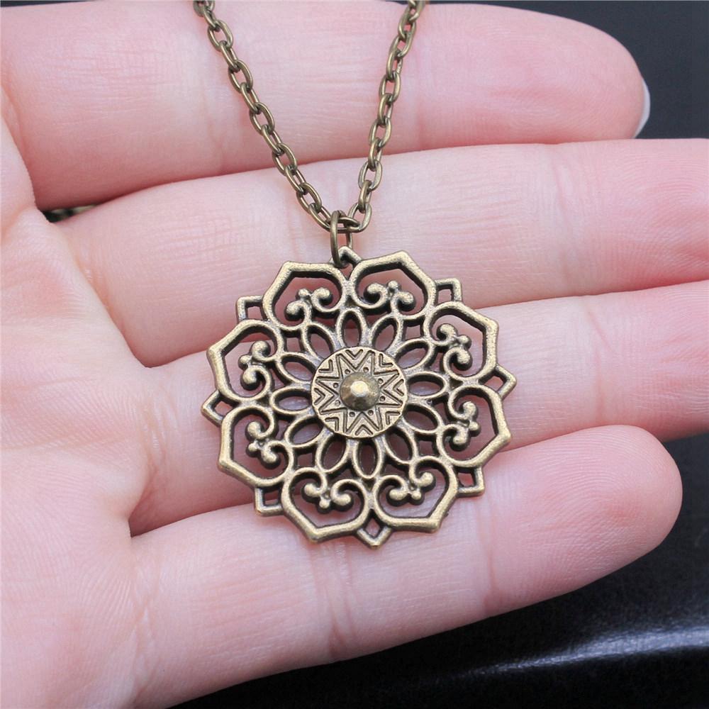 Tree of Life Floral Mandala Pendant Antique Bronze Metal Bridesmaid Choker Necklace Trendy Gift
