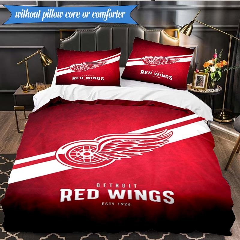 3PCS Vintage Detroit Wings Logo Bedding Set,Including 1pc Duvet Cover And 2pcs Pillowcases Perfect for Bedroom, Dormitory, Fan Christmas Gift