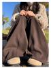Damen Leichte Graue Koreanische Drapierte Sense-Hose - Hoher Bund, Schlankmachend, Weiter Bein, Gerades Bein Sporthose für Frühling und Herbst
