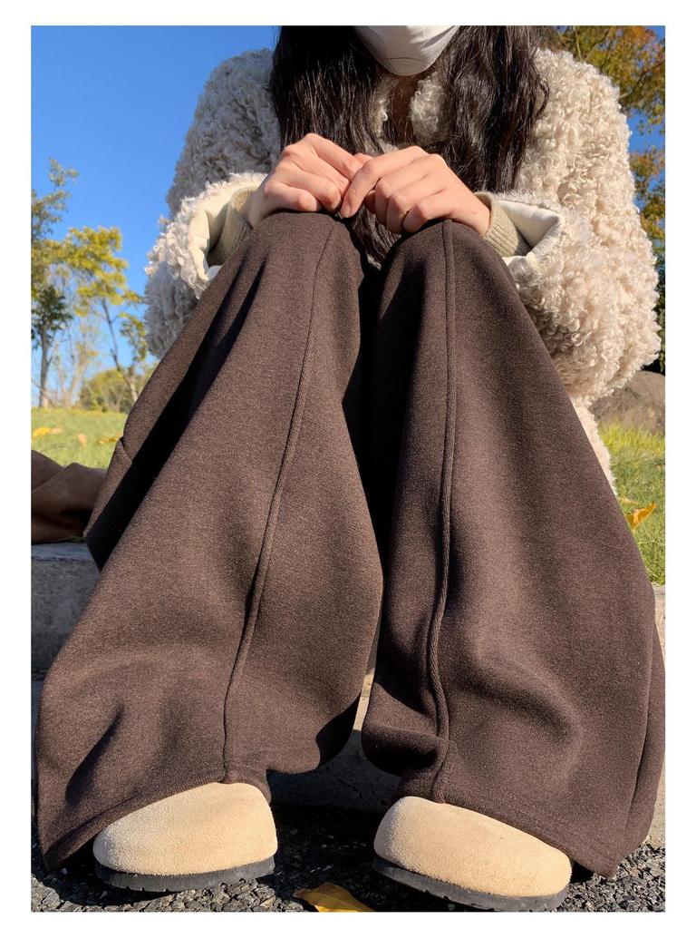 Damen Leichte Graue Koreanische Drapierte Sense-Hose - Hoher Bund, Schlankmachend, Weiter Bein, Gerades Bein Sporthose für Frühling und Herbst