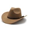 New Unisex Vintage Western Cowboy Cowgirl Felt Hat With Punk Belt Winter Autumn Panama Imitation Wool Jazz Cap