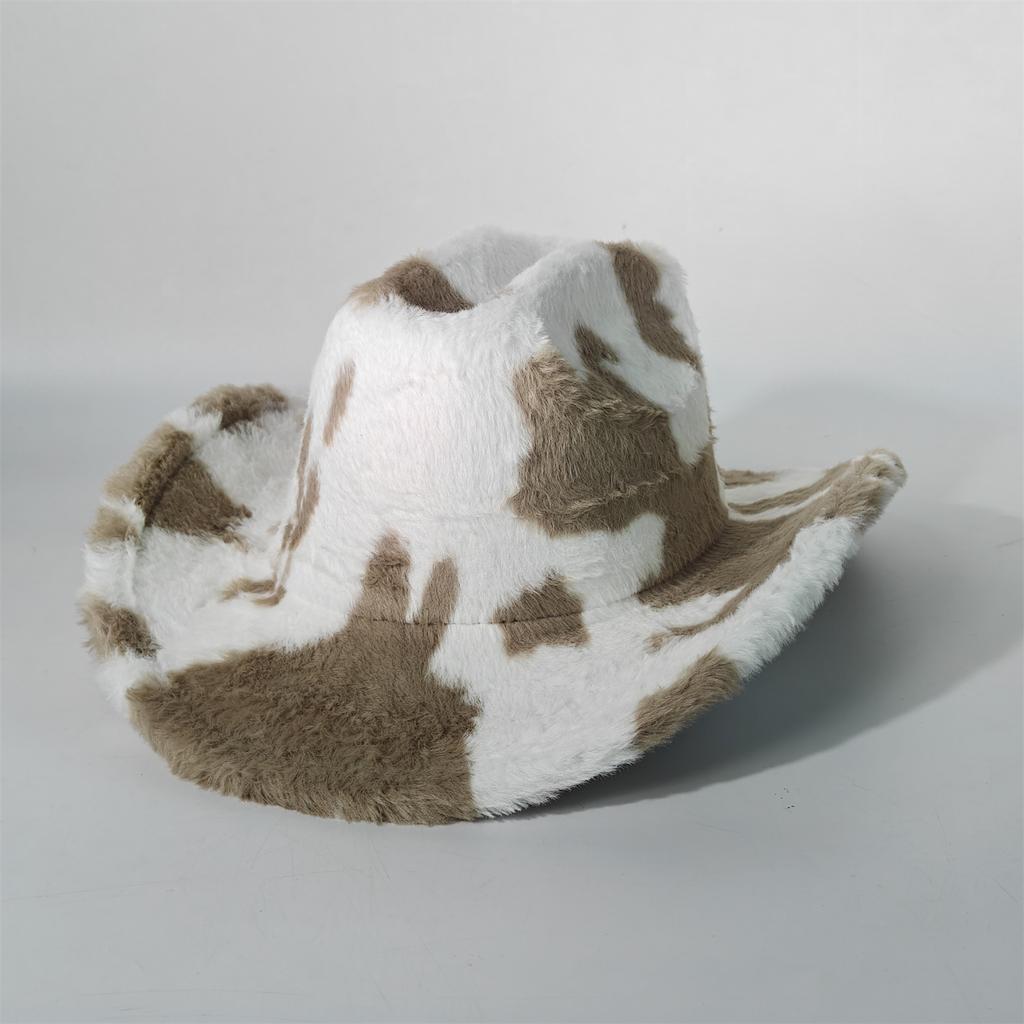 Chapeau de Cowboy en Fourrure de Lapin Imprimé Léopard 7,5 cm Fedora Western Cowboy Chapeau Panama Mode Voyage Fête Chapeau de Cowboy Chaud pour Hommes et Femmes