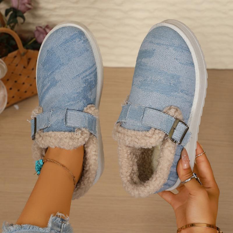 New plush and thickened wool cotton shoes for women's autumn and winter new warm one-pedal platform cotton shoes