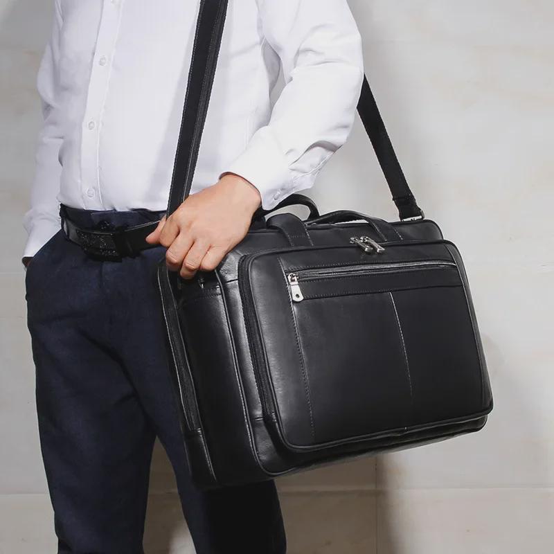 Men's High-End Genuine Leather Briefcase, 17-Inch Cowhide Business Bag
