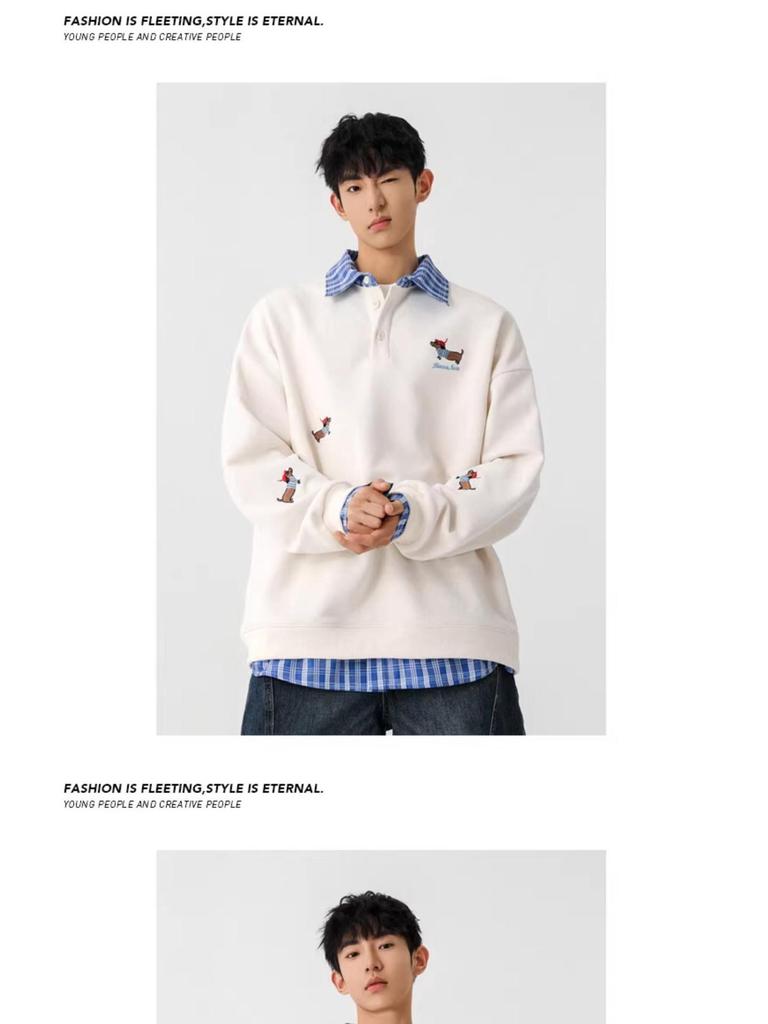 Felpa con cappuccio e polo da uomo alla moda in stile americano con ricamo di bassotto, Top autunnale da donna in due pezzi, Taglia piccola
