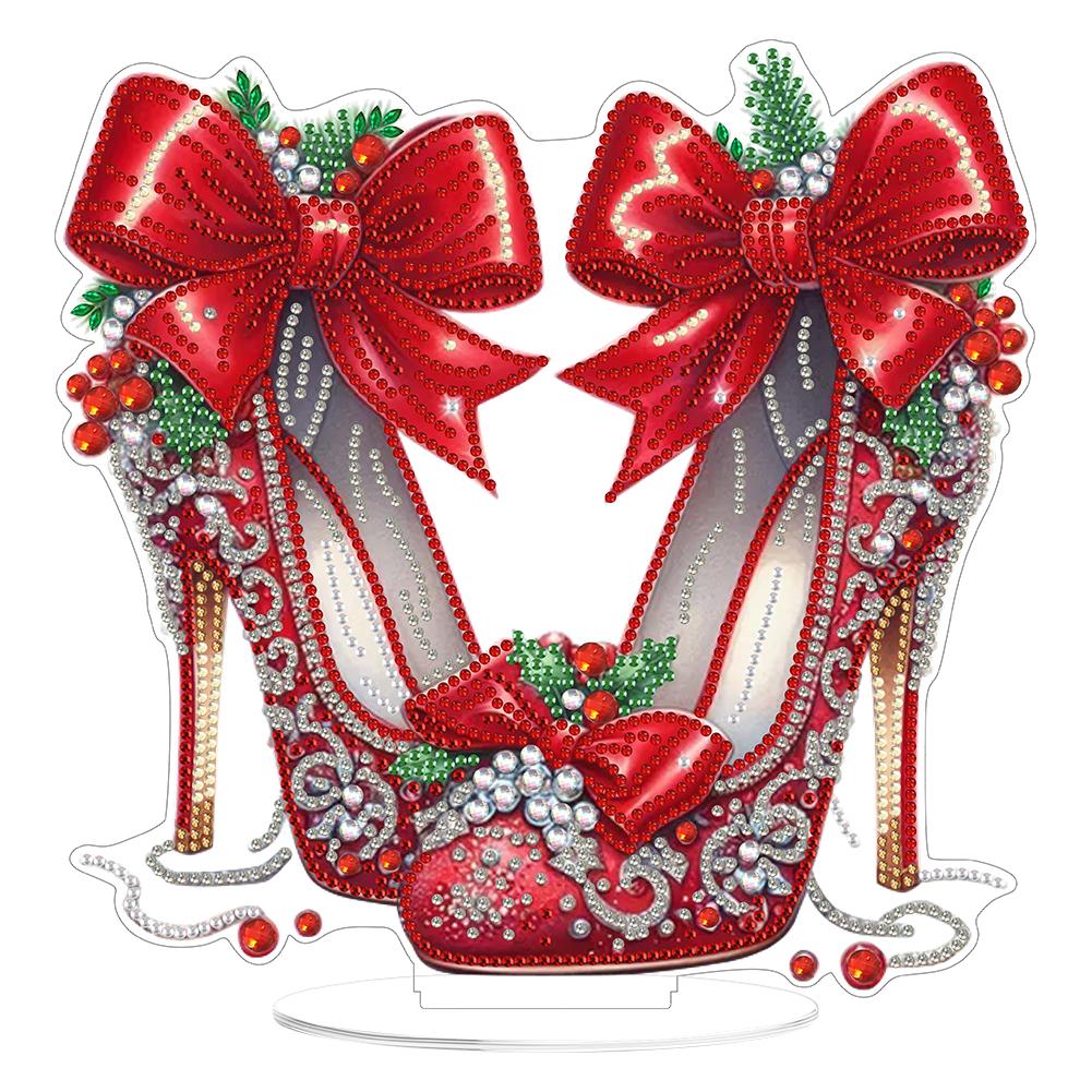 2D/Flat Christmas High Heels DIY Acrylic Diamond Painting Tabletop Ornaments Kit Desktop Diamond Art Kits for Adults Beginner