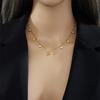 Luxury Gold-Tone Titanium Steel Necklace with Baguette-Cut Clear Crystals & Round Rhinestones – Elegant Dangle Chain Design