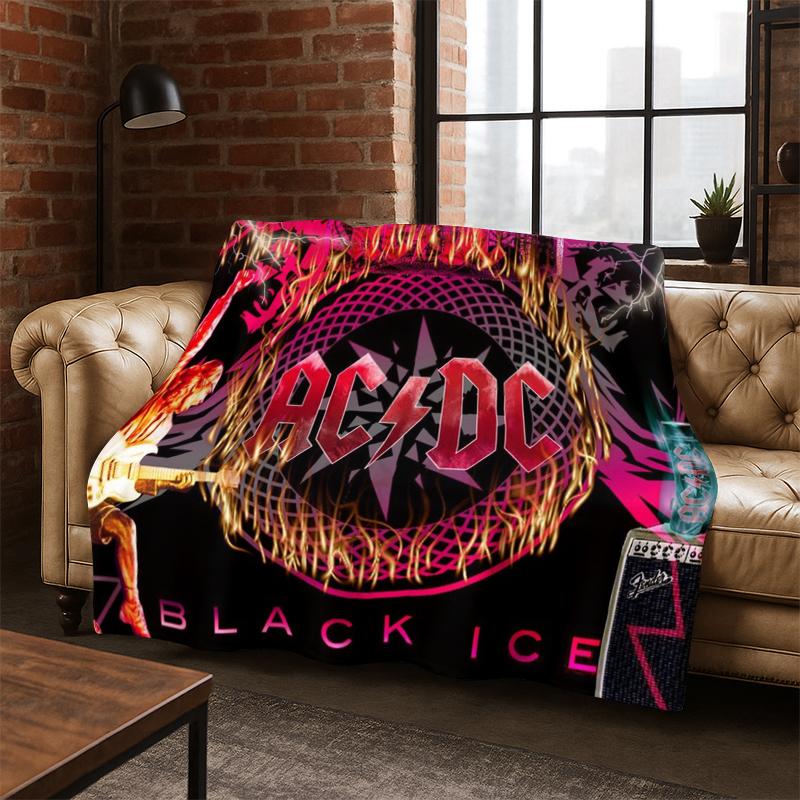 3D ACDC Rockband Cartoon Flanelldecke Weiche Warme Decke Überwurfdecke für Schlafzimmer Wohnzimmer Bett Reise Camping Picknick Geschenk 75x90cm