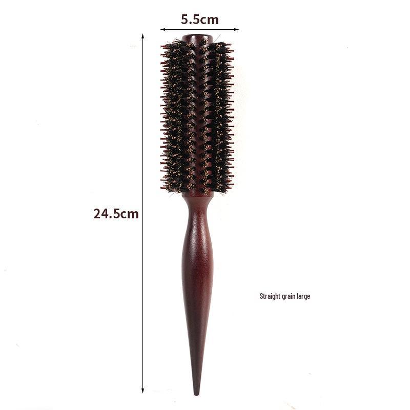 Children's Pig Bristle Round Hair Brush – Wood Handle, Curling Comb, Scalp Massage & Volume Styling for Boys