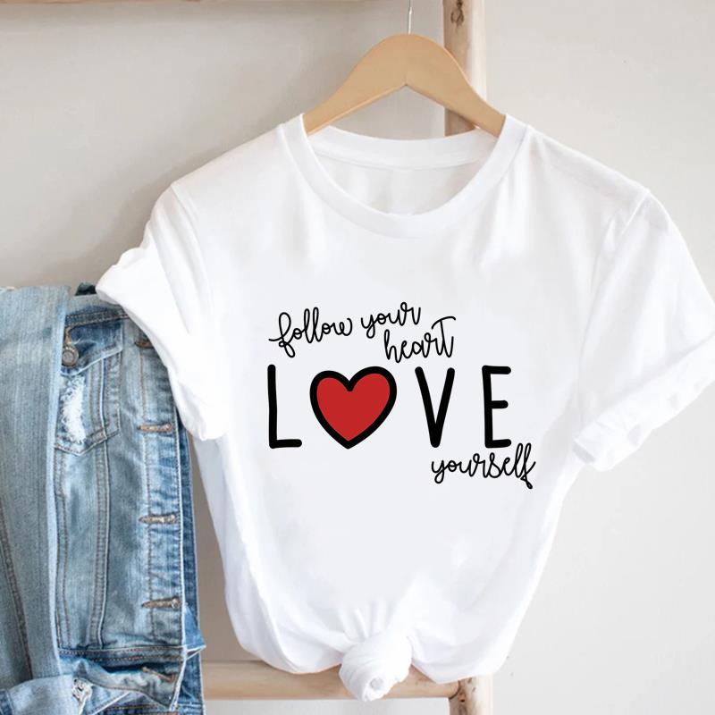 (Asian Size) love trend style  Lady Female Top Printed Women Tee Clothing Casual T Shirt Fashion Graphic Short Sleeve T-shirts