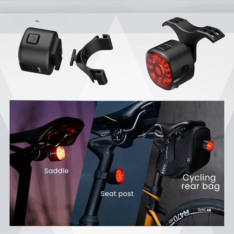 1PC Smart Bicycle Zadní svítilna Auto On/Off Stop Signál Brzda Silniční kolo LED Zadní světlo USB nabíjení MTB Cyklistika Bezpečnostní záblesková svítilna