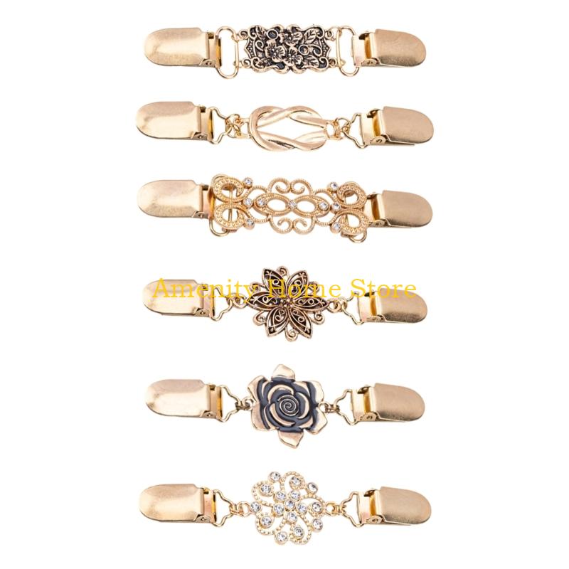 

F26C 6Pcs Sweater Clip Scarf Collar Metal Clip Sweater Shawl Clip on Fasteners золотой