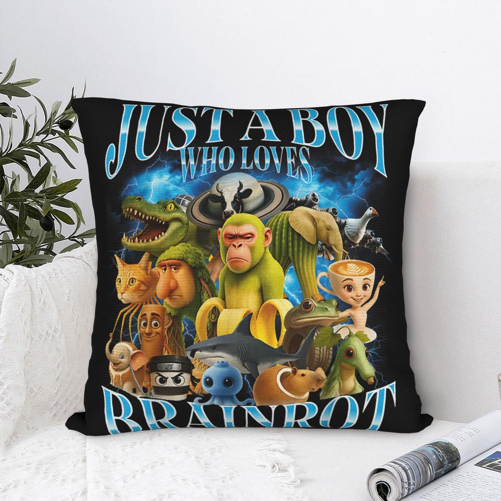 Just A Boy Who Loves Italian Brainrot Pillowcase Soft Fabric Cushion Cover Decor Throw Pillow Case Cover Home Zipper 45X45cm