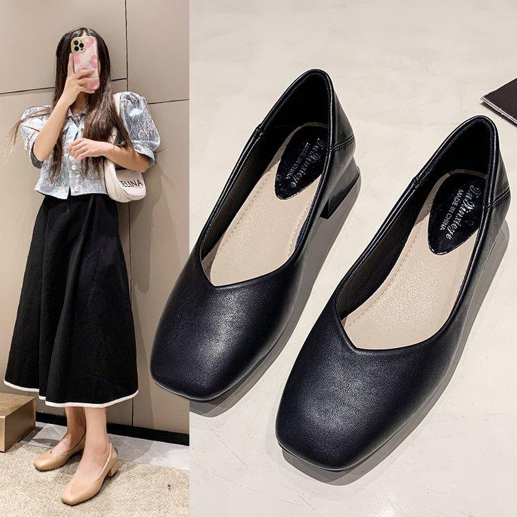 New women's shoes square head shallow mouth women's single shoes comfortable low heel thick heel four seasons work shoes