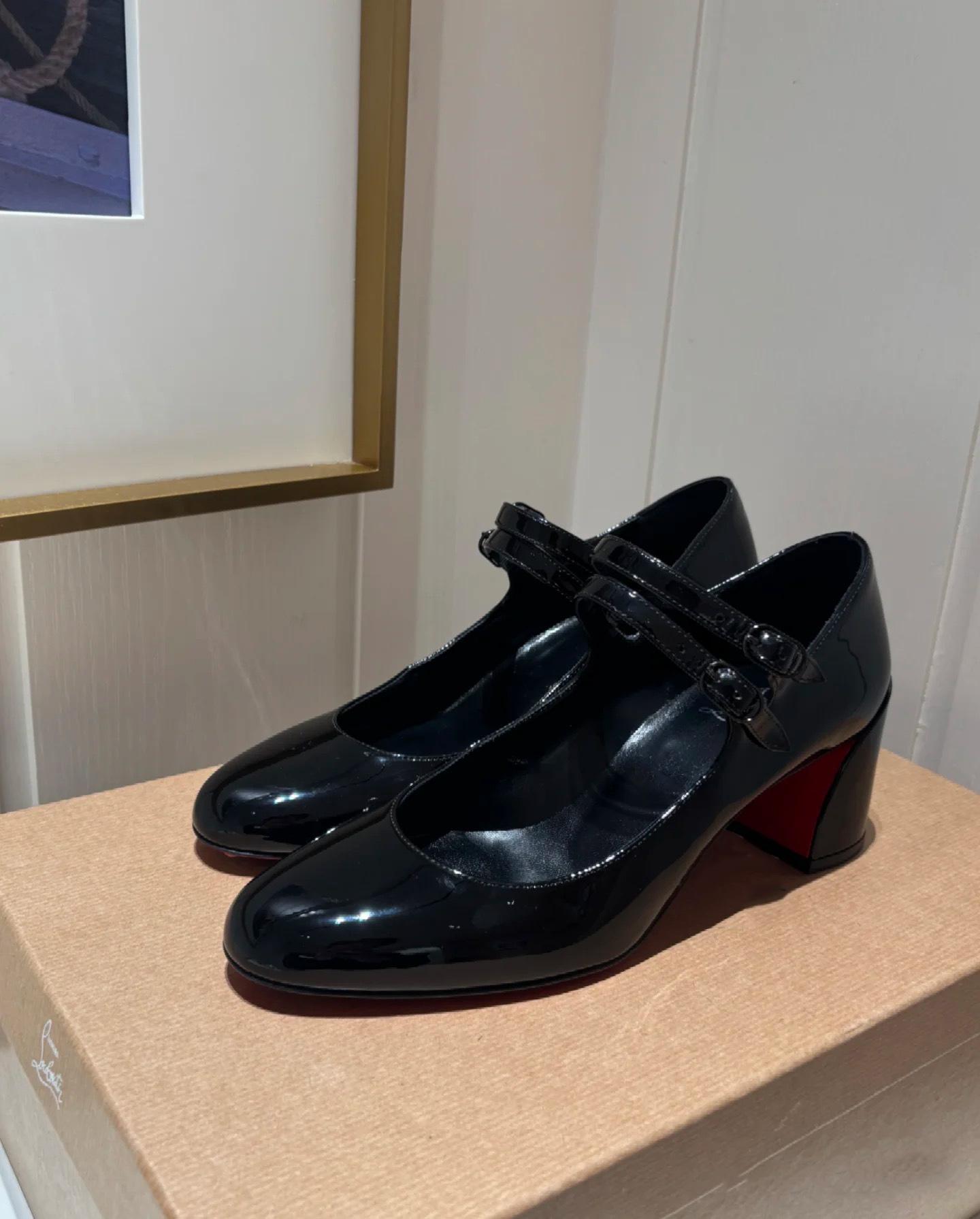 

Cl Same High Heels, Red-Soled Shoes, Mary Jane Shoes, Patent Leather Round Head = Shallow Single Shoes, Women S Thick 34