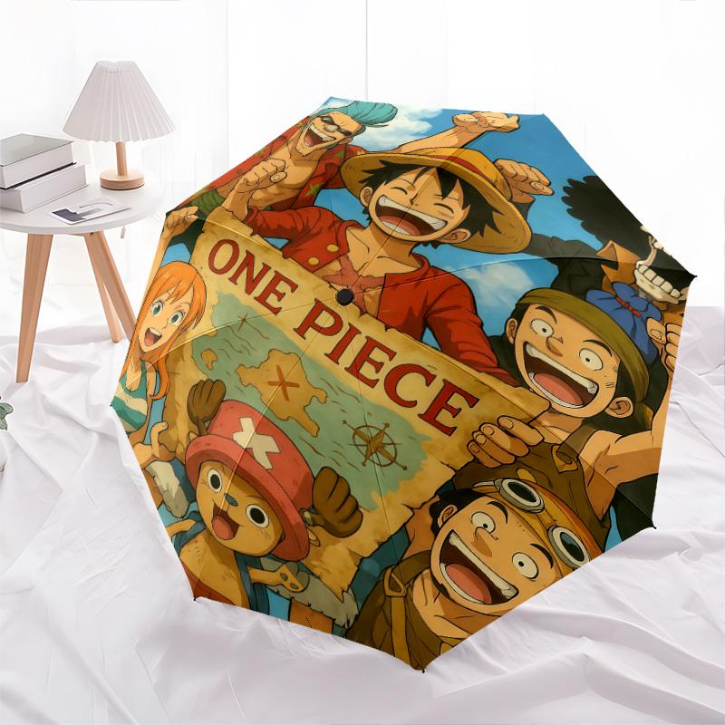 1 PC Automatic Folding Umbrella - Anime One Piece Pattern Portable Foldable Design With 8 Ribs Christmas Birthday Gifts