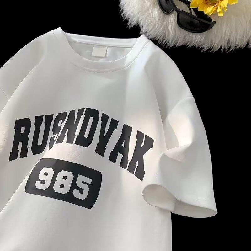 

Новая летняя футболка с короткими рукавами для мужчин, тренд в корейском стиле, простой топ с короткими рукавами, свободная повседневная брендовая футболка в гонконгском стиле 5XL белый