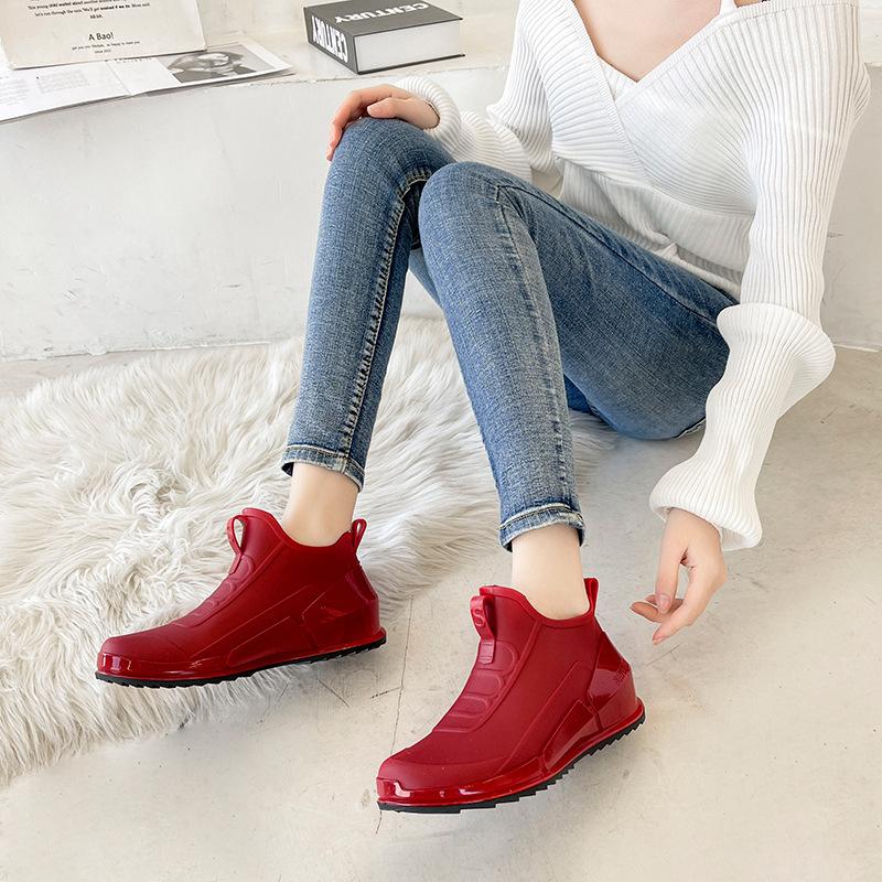 Short-tube Rain Boots for Women, Fashionable Outdoor Waterproof Rain Boots, Flat-soled Slimming Height-increasing Shoes, Rubber Shoes