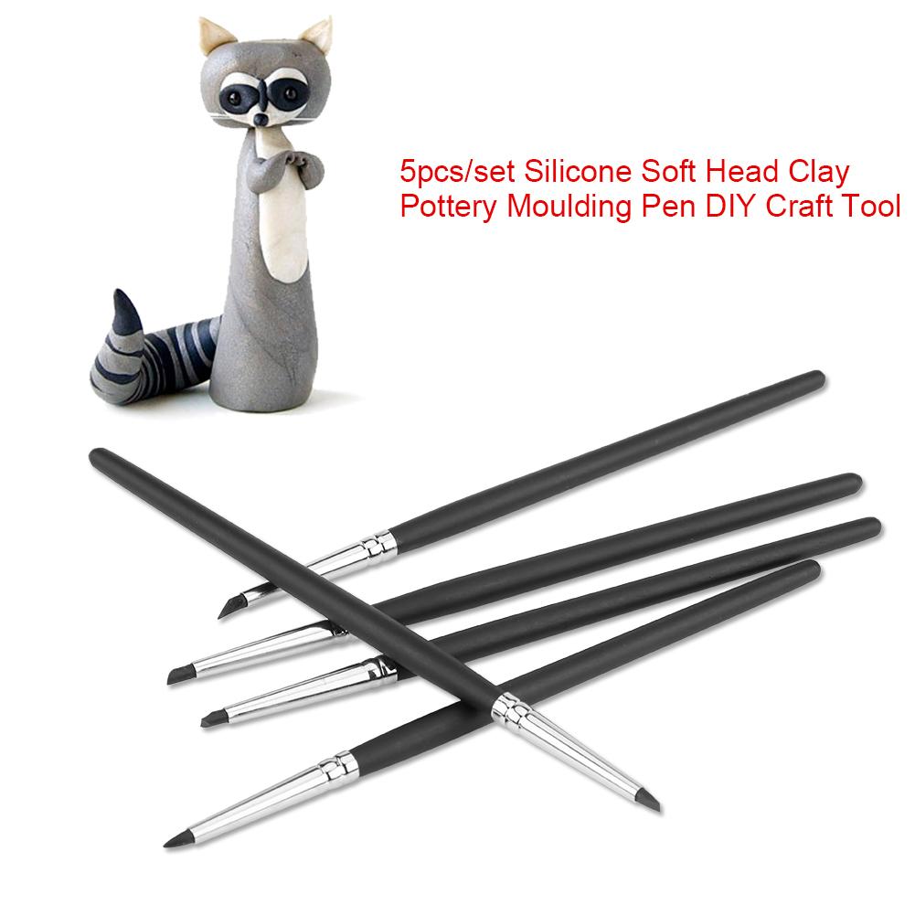 5pcsCelsiusset Silicone Soft Head Clay Pottery Moulding Pen   Craft Tool(black head)