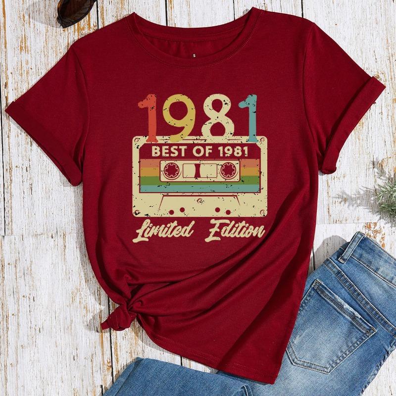 Women's 1981 Cassette Printed Loose Round Neck Short Sleeved T-shirt for Women Shirt