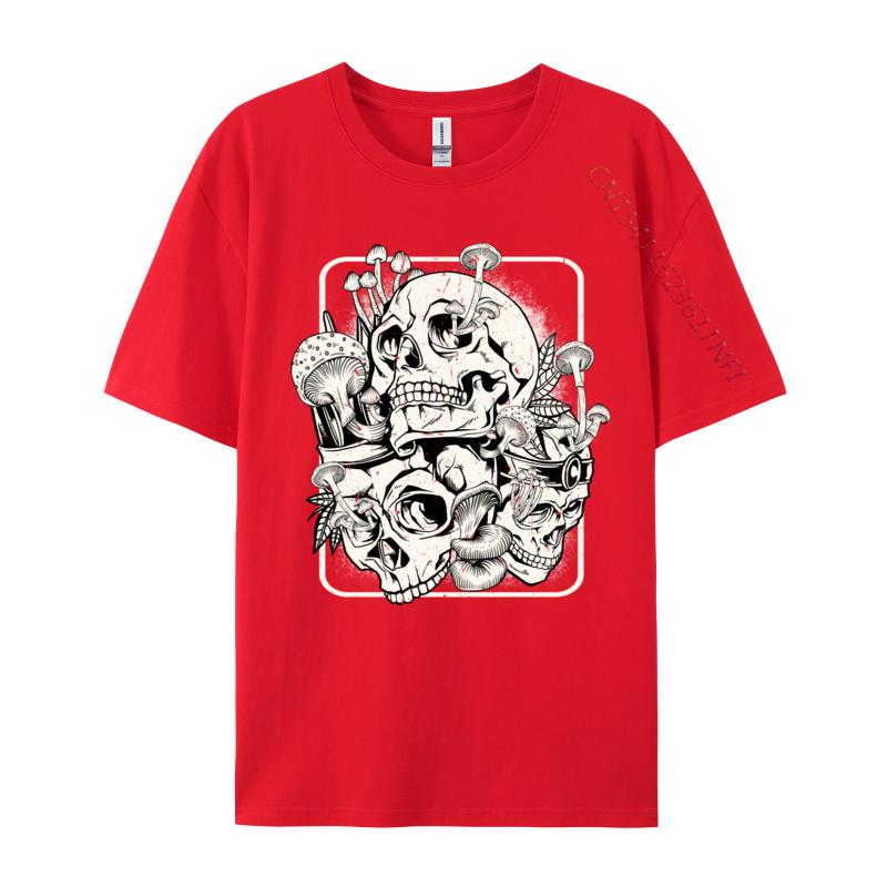 Skull Morel Mushrooms Mycologist Goth Mushroom Art T Shirts Men Normal Clothes T-Shirt Round Neck Pure Cotton