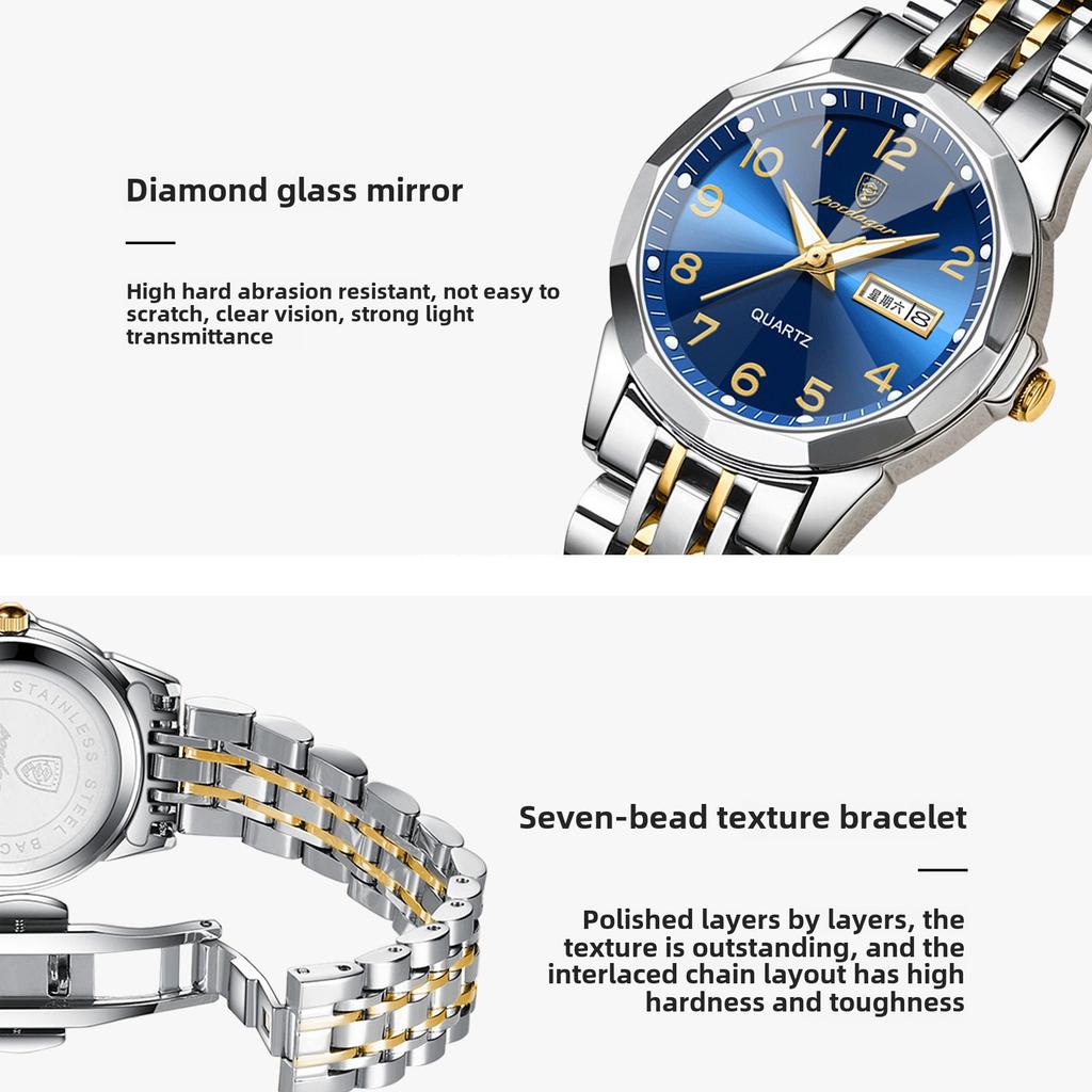 Elegante Mode Damenuhren Luxusmarke Original Quarz Uhr für Damen Wasserdicht Edelstahl Leuchtend Datum